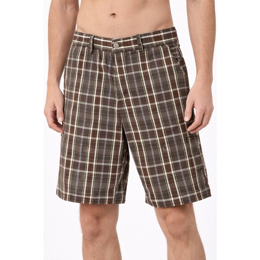 Micros Men's Plaid Shorts Size 30 Brown Check Casual Flat Front Classic Outdoor‎